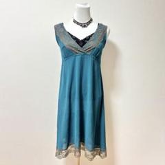 古着 ビンテージ 80s 緑 レース テロテロ ワンピース ネグリジェ 美品 Vintage ネグリジェワンピース ナイティドレス レース装飾
