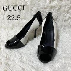 【GUCCI】グッチ　バイカラー　オープンパンプス　ヒール　GGマーク　22.5 GUCCI】グッチ バイカラー オープンパンプス ヒール GGマーク