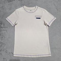 adidas　アディダス　Tシャツ　M　クリーム　パープル　ロゴ