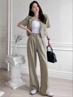 SHEIN カーキ ダブルボタン セットアップ