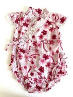 甚兵衛　７０cm ピンク　レース　花柄　ロンパース