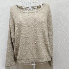 【オゾック】 パール付きシャギーニット セーター ベージュ サイズ38
