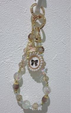 リボン＆蝶々モチーフ 携帯ストラップ ビーズアクセサリー チャーム