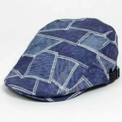 新品ハンチング帽子 撥水 デニムパッチワークプリント
