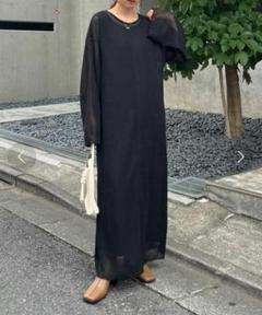 カプリシューレマージュ　フレアスリーブメッシュワンピース　ブラック