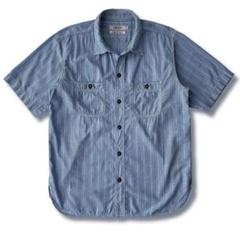美品 日本製 オムニゴッド ブルー ワーク 半袖 シャツ