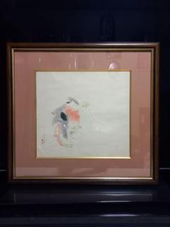 希少　角谷日沙春　美人画　和紙　日本画　記名　押印　有り　額装飾 希少 角谷日沙春 美人画 和紙 日本画 記名 押印 有り 額装飾