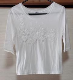 ZEROZONE 　花柄　刺繍 　五分袖　Tシャツ 白