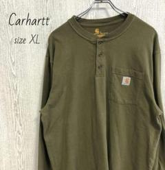 Carhartt　カーハート　ハーフボタン　ロンT　長袖　カーキ　ワンポイント