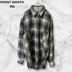 PENNY WORTH 90s オンブレチェック　ネルシャツ　長袖 Mサイズ
