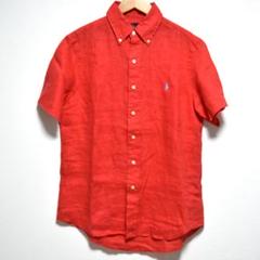 RALPH LAUREN リネン100% 半袖 シャツ 現行 QRタグ 刺繍ロゴ