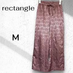 【レクタングル】光沢ジャガード柄　ピンク ワイドパンツ M