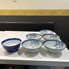 青い花柄の飯碗6個セット