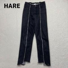 HARE　フリンジ切り替えデニムパンツ　グレー　ハイウエスト