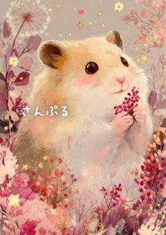 924 オリジナル アニマルステッカー 動物 ハムスターとお花 4枚
