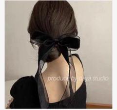 黒 リボンバレッタ ヘアアクセサリー まとめ髪ヘアクリップ パーティー コスプレ
