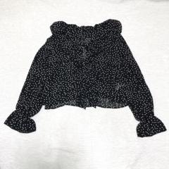 ドットフリルシアーブラウス(XL)キャンディスリーブ　リボン　フェミニン　可愛い
