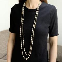 レア☆シャネルのロングネックレス　ブラックパール　パールネックレス CHANEL シャネル 黒パールロングネックレス｜結婚式パーティーの