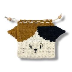 猫の顔 編み物 巾着袋