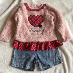 2点まとめ売り　女の子110 長袖トップス　ショートパンツ　ハートピンクチェック