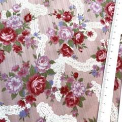 1m ピンク 薔薇柄 レース リボン 花柄 生地