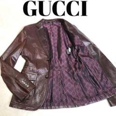 GUCCI グッチジャケットラムレザーシワ加工GG金具ホースビット