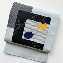 競売 刺し子 メルカリ - T-3565 茄子 竹に柿 正絹 京袋帯 着物・浴衣