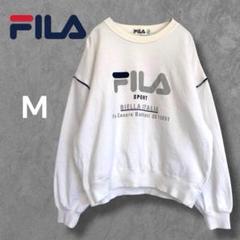 【FILA】フィラ　レディースロゴプリント長袖スウェットトレーナー M白