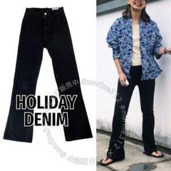 贈り物 現行品 HOLIDAY ハイウエストスキニーフレアデニムパンツ 黒 パンツ