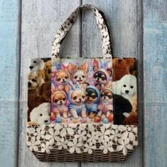 【SALE】トートバッグ　チワワちゃん柄　ワンちゃん柄　リアルバスケット部