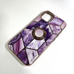 i-Blason iPhone13 ケース リング付 パープル 大理石柄