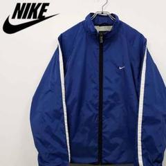 【古着】ナイキ NIKE ライン 刺繍ロゴ ナイロンジャケット ブルー XL