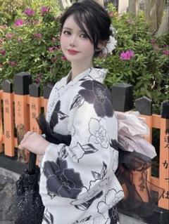 GRL 花柄モノトーン浴衣[gi1612] 浴衣と帯　２点セット ブラック　和柄 花柄モノトーン浴衣[gi1612] | レディースファッション通販の