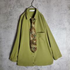 【ネクタイシャツ】古着 オーバーサイズ 花柄 緑 黄緑 ブラウン レトロ
