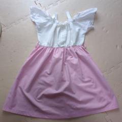 ホワイト ピンク 半袖 ワンピース♡　レース袖　肩出し 120cm