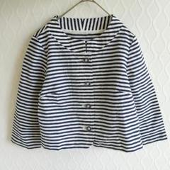 ✨noa-ge✨ノーカラージャケット ボーダー【M】薄手 上品 アウター 綿混