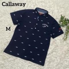 Callaway キャロウェイ　ネイビー ゴルフポロシャツ 総柄　車　Mサイズ