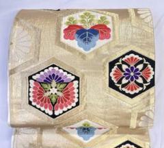 袋帯　金糸　正絹　桐の花　花紋　亀甲模様　菊花　着物　071tz