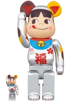 BE@RBRICK 招き猫 ペコちゃん 福 銀メッキ 100％ & 400％のサムネイル