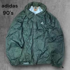90s adidas ナイロンジャケット フーディ パフォーマンスロゴ カーキ