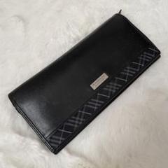 バーバリー　レザー 長財布 黒 ノバチェック柄
