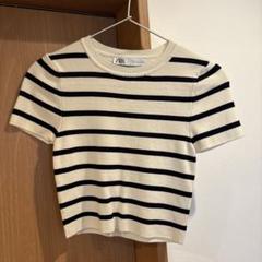 ZARA ベーシッククロップドニットトップス ボーダーのサムネイル