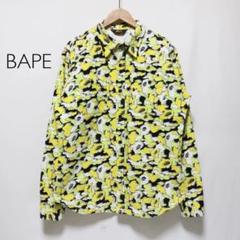 【超希少】BAPE × KAWS/カモフラ/総柄/長袖/シャツ/L
