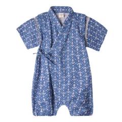 ベビー 甚平 ロンパース 80 男の子 キッズ マリン柄 ブルー 青 和服 浴衣
