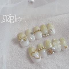 オーダー◇ネイルチップ グラデーション フレンチガーリー リボン ハート 推し オーダーネイルチップ♡白ホワイト量産型フレンチガーリー推し