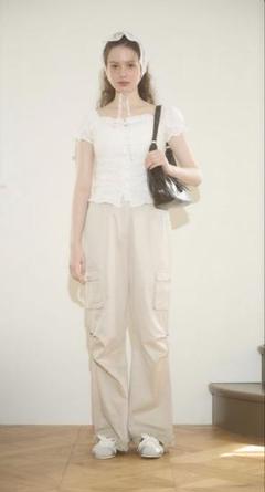 ミュゲ muguet side tuck long pants beige muguet side tuck long pants