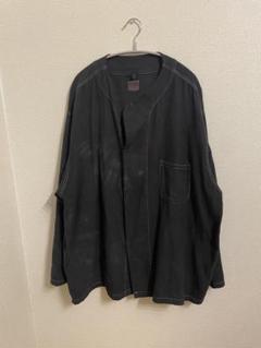 HINSON ブラック ストライプ シャツ　古着　後染め　ノーカラー