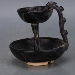 【使い勝手の良い】 黒釉盤竜二重油灯 書道具 文房具 装飾品 現代工芸品 美術品 置物 工芸品
