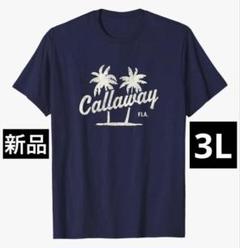 【新品/3Lサイズ】キャロウェイ メンズ 半袖 Tシャツ ネイビー ヤシの木柄