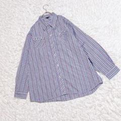 【MAReo】チェックシャツ (LL) 大きいサイズ 袖ロールアップ 青